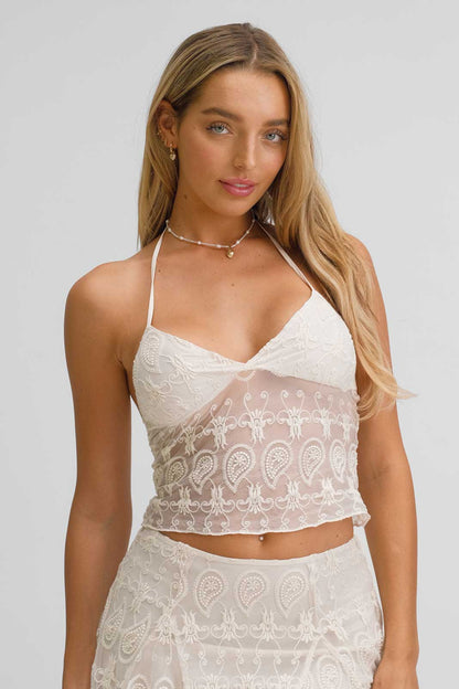 Lorelai Halter Top / Sandstone Lace